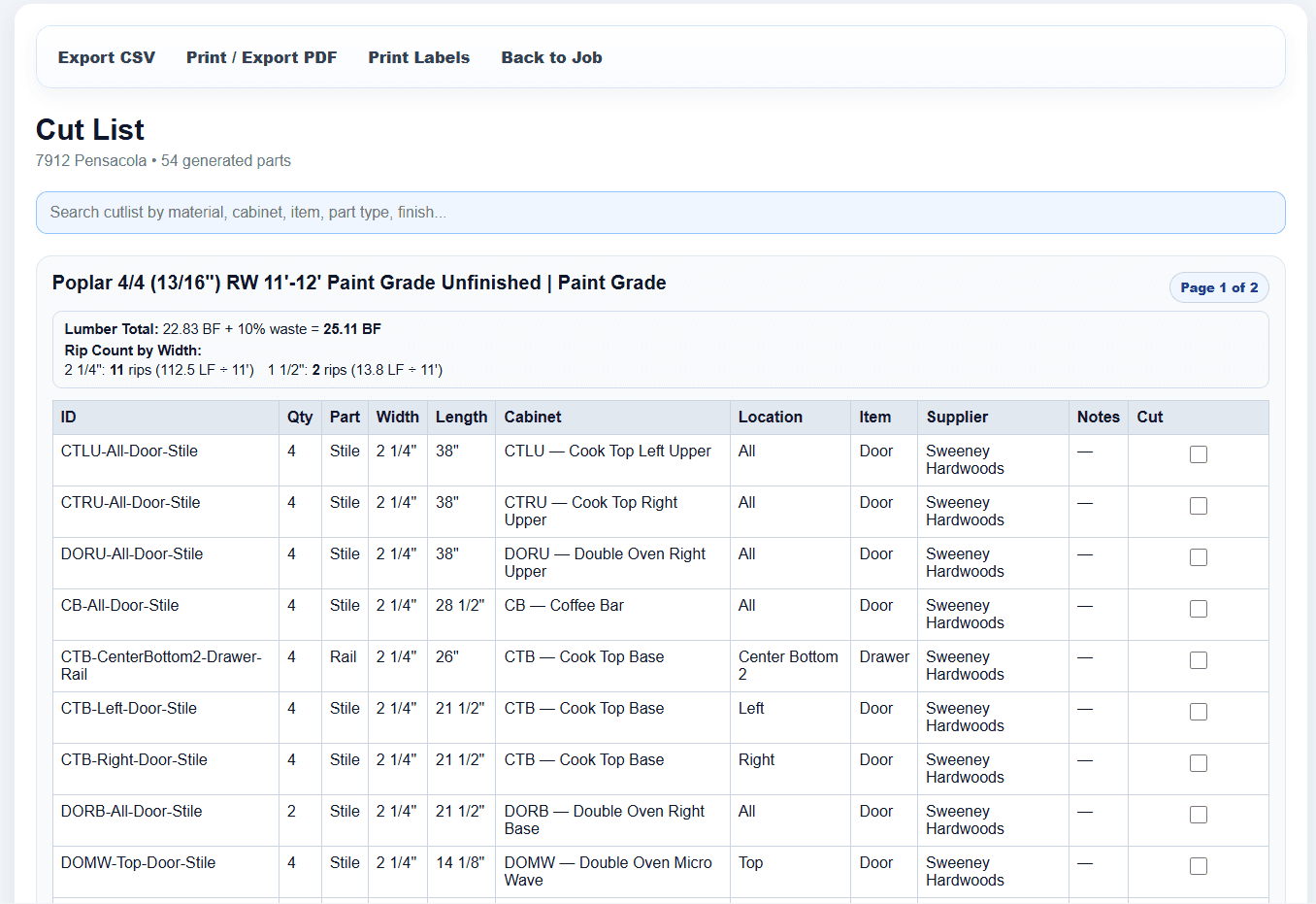 Cut List